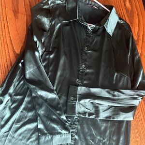 Fashion Nova Dark Green Satin Blouse